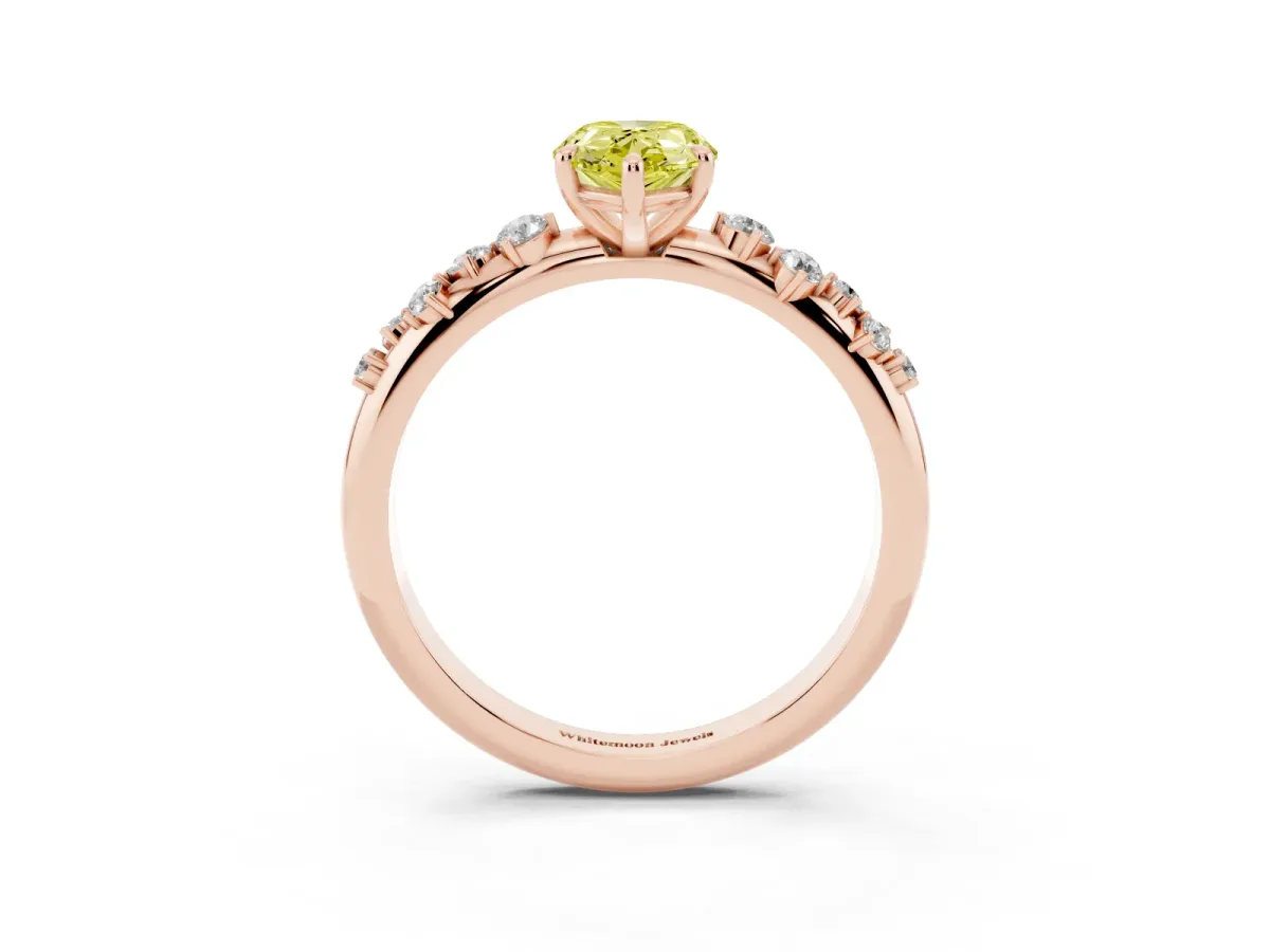 Fancy Yellow Pear Cut Diamond Cluster Prong-Set Solitaire Ring Rose gold