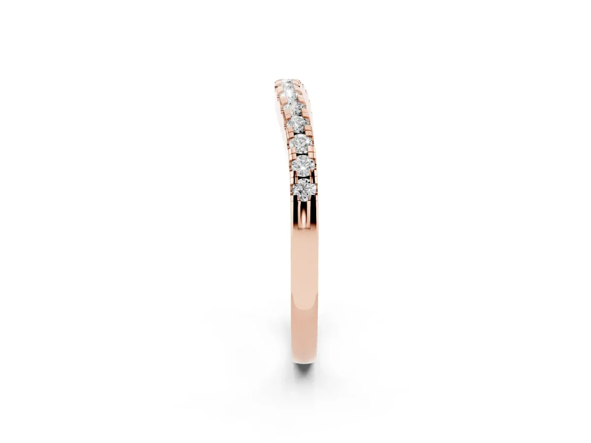 Pavé Round Diamond Curved Band with Shared Prong Setting Rose gold