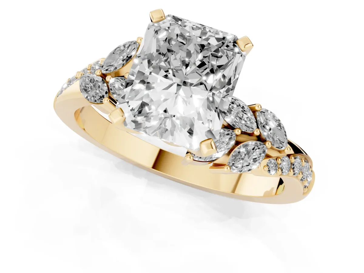 Radiant Cut Solitaire Marquise Twist Band with Six-Prong Setting Yellow gold