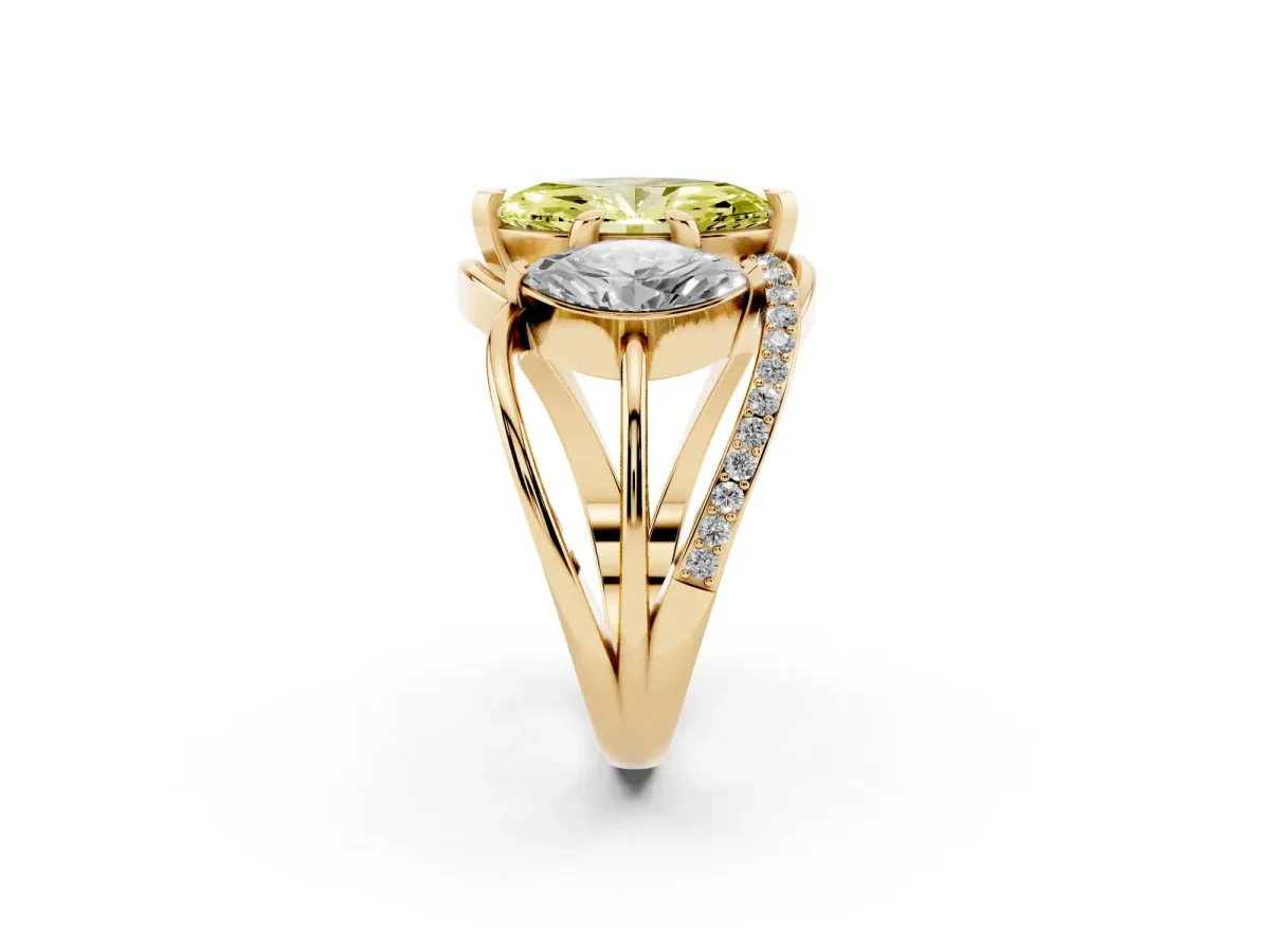 Fancy Yellow Three-Stone Marquise Cut Cut Diamond Split Shank Prong Set Ring Yellow gold