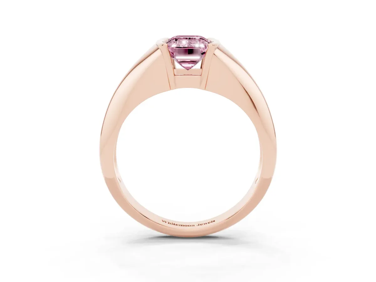 Fancy Pink Emerald Cut Solitaire Tension Set Diamond Ring Rose gold