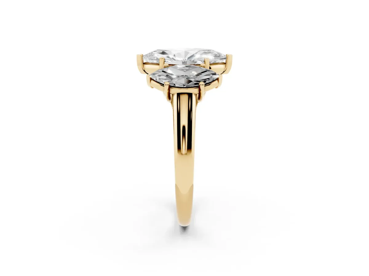 Three-Stone Marquise Cut Diamond Engagement Ring with Prong Setting Yellow gold
