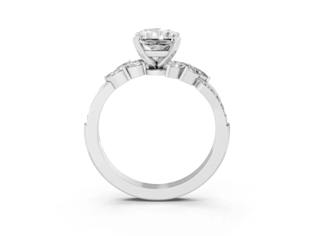 Radiant Cut Solitaire Marquise Twist Band with Six-Prong Setting Silver