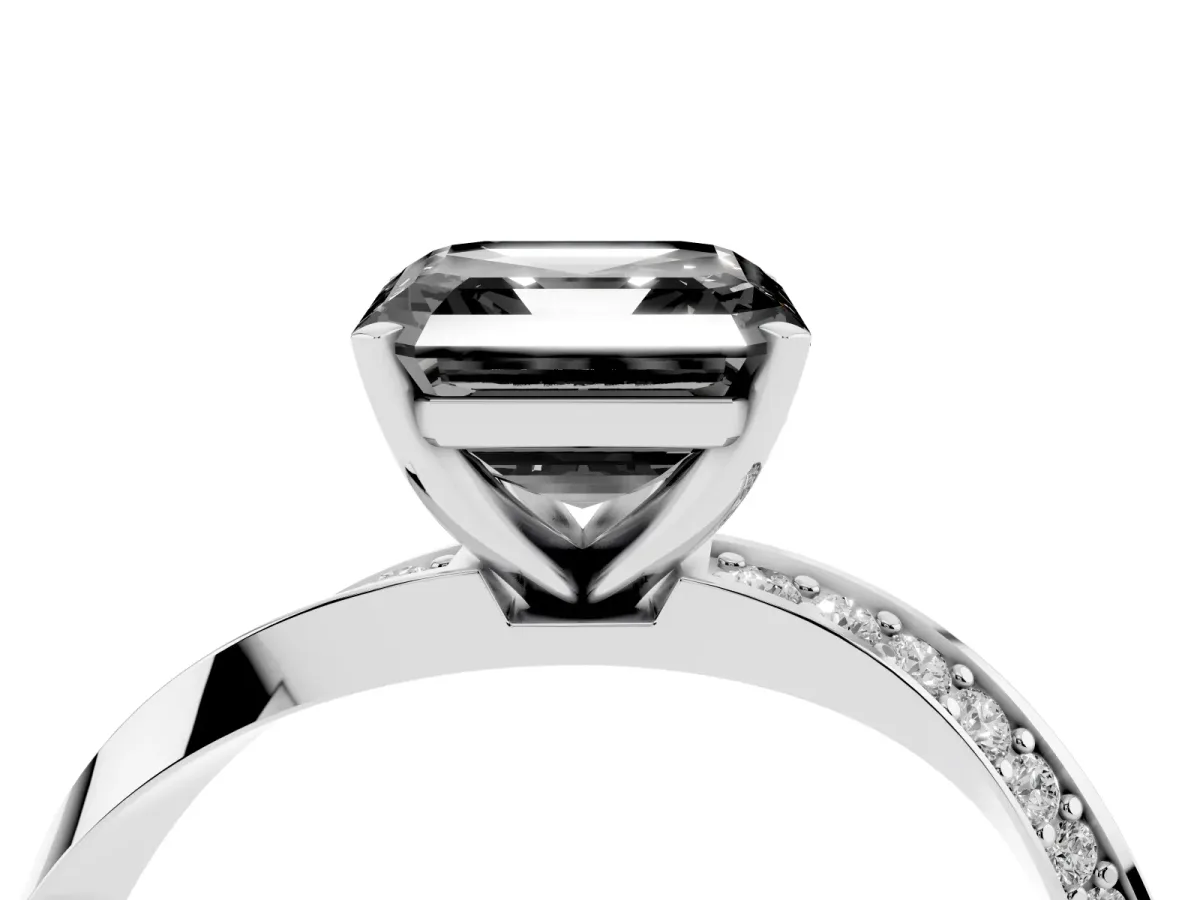 Fancy Black Asscher Cut Diamond Engagement Ring with Side Stone Accents and Four-Prong Setting Platinum