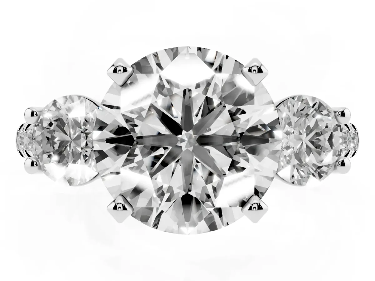 Three-Stone Round Cut Diamond Pavé Band with Four-Prong Setting White gold