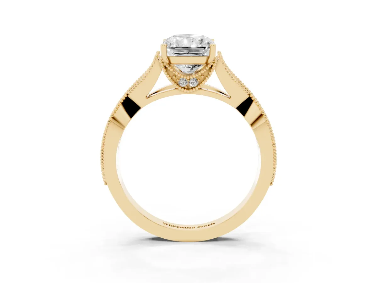 Radiant Cut Cut Diamond Twisted Band with Milgrain Pave Setting and Four-Prong Setting Yellow gold