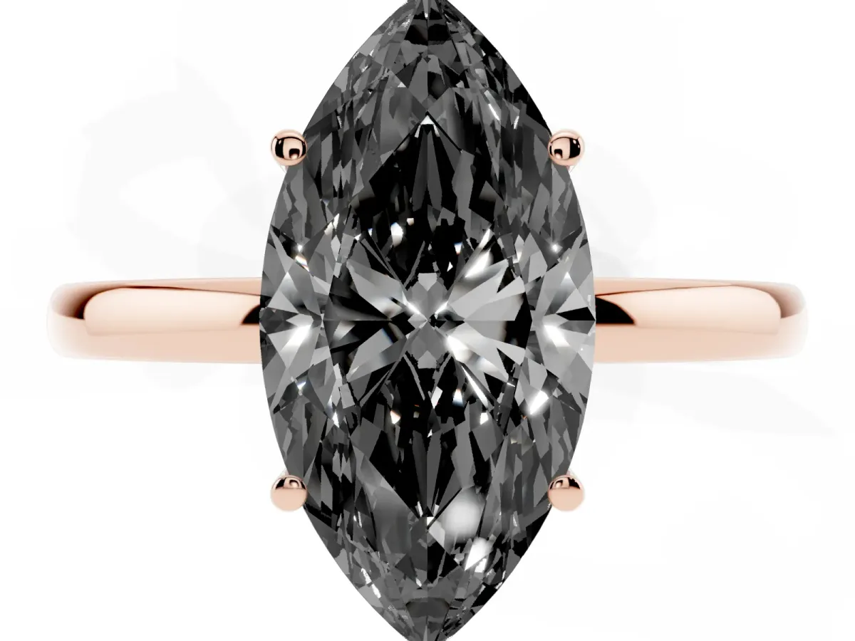 Fancy Black Marquise Cut Solitaire Diamond Ring with Prong Setting and Plain Band Rose gold