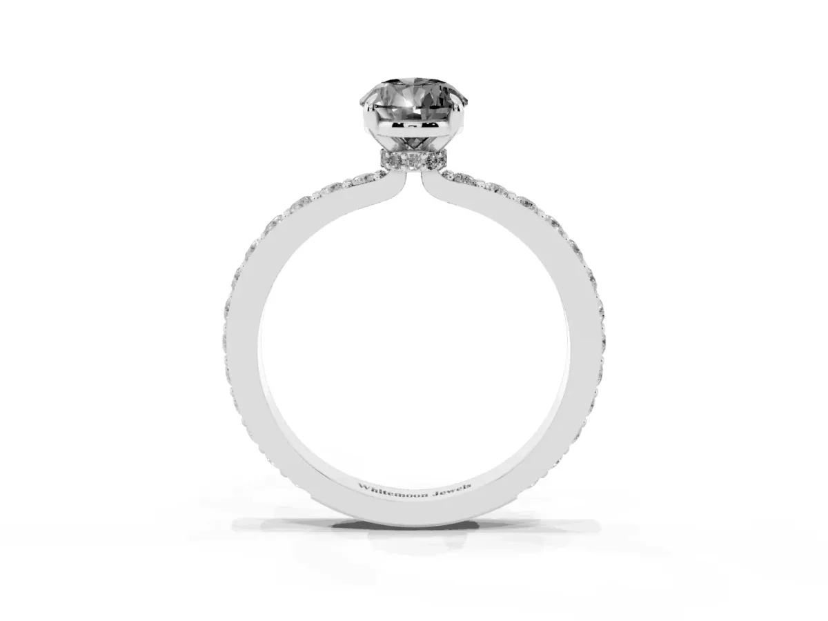Fancy Black Pear Cut Diamond Pavé Engagement Ring with Round Accents and Prong Setting Silver