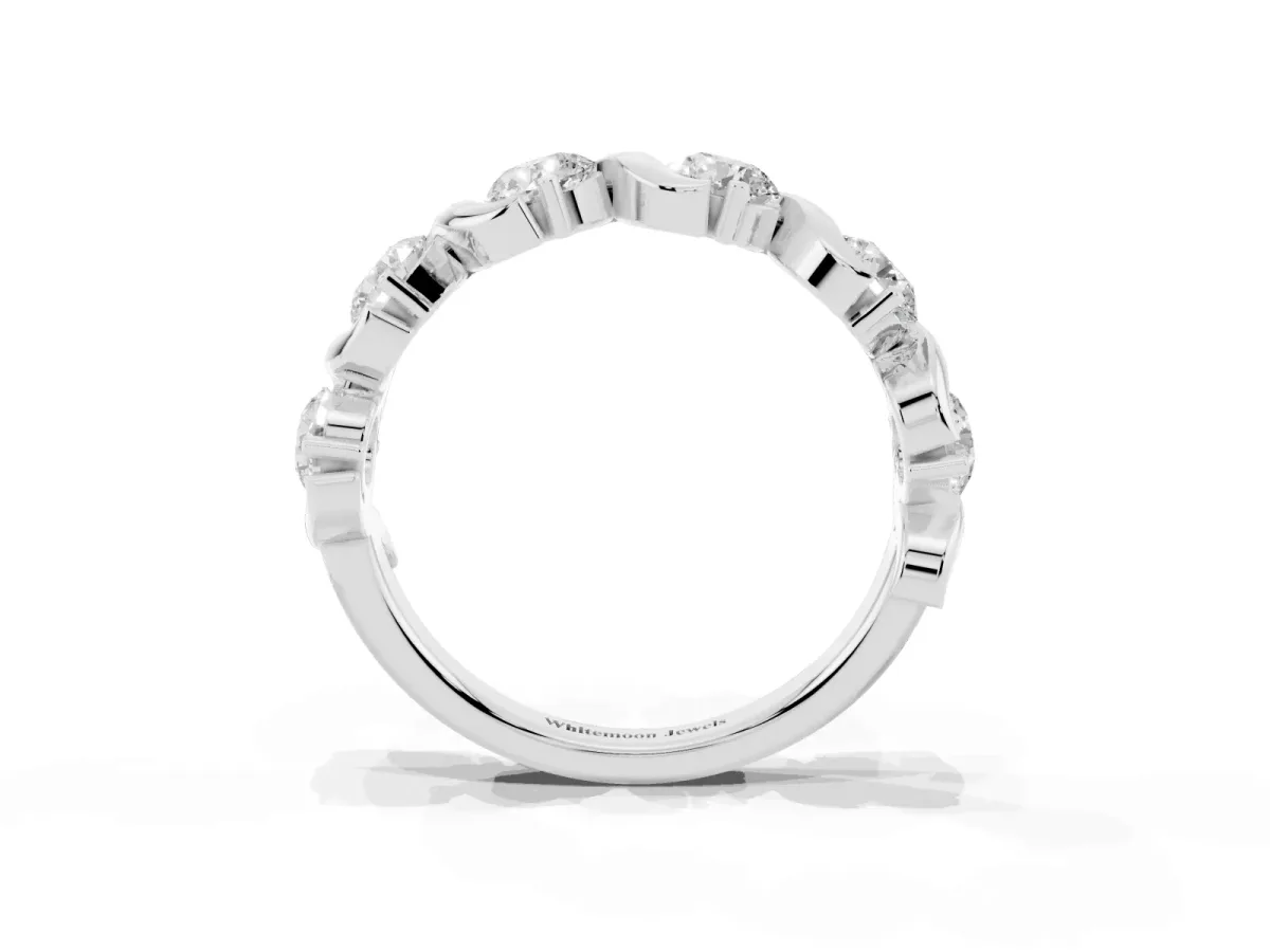 Round Diamond Half Eternity Band with Wave Prong Setting Platinum