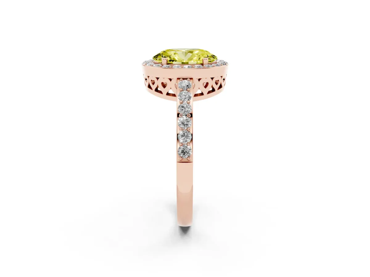 Fancy Yellow Oval Cut Halo Diamond Pavé Band Ring with Prong Setting Rose gold