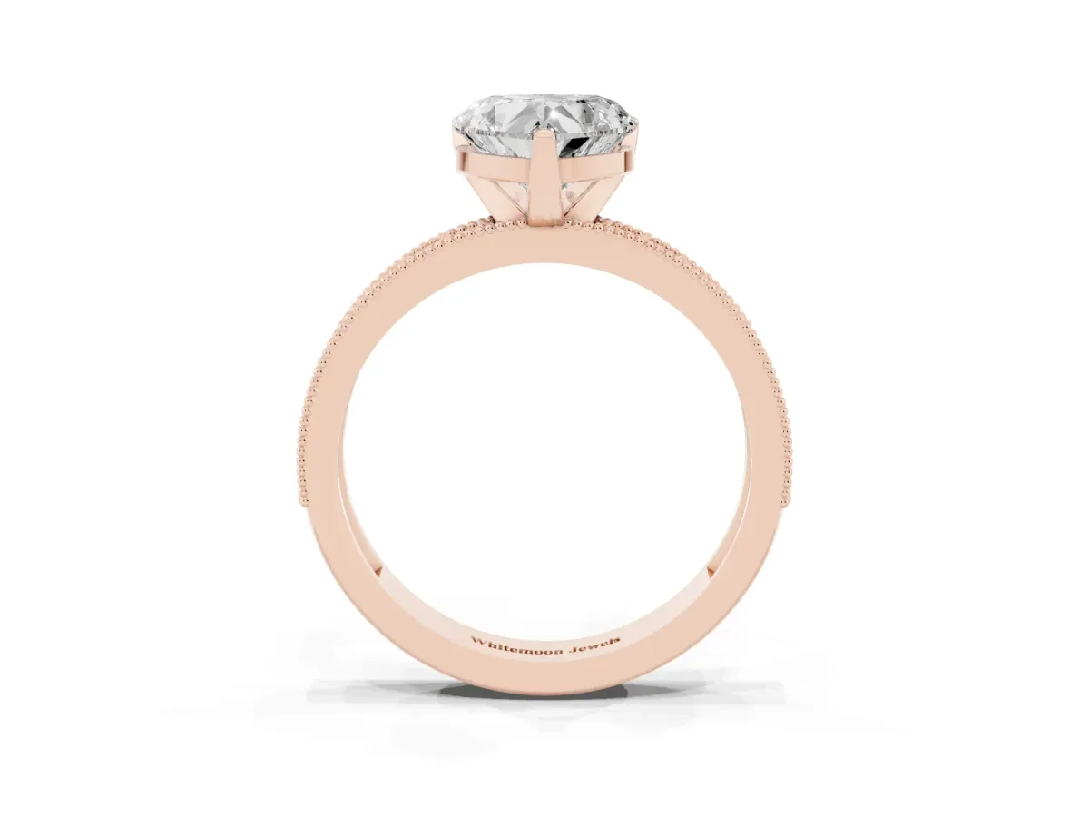 Heart Cut Diamond Milgrain Pavé Engagement Ring with Four-Prong Setting Rose gold