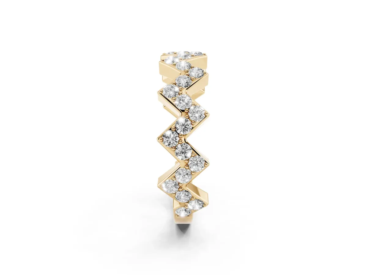 Zigzag Diamond Pave Round Eternity Band with Prong Setting Yellow gold
