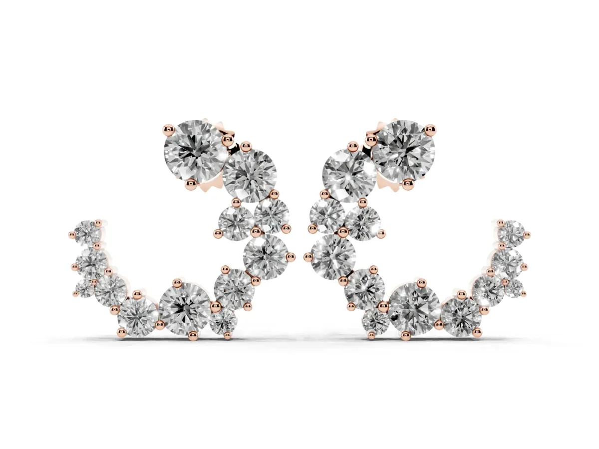 Round Diamond Hydrangea Bouquet Open Hoop Earrings Rose gold
