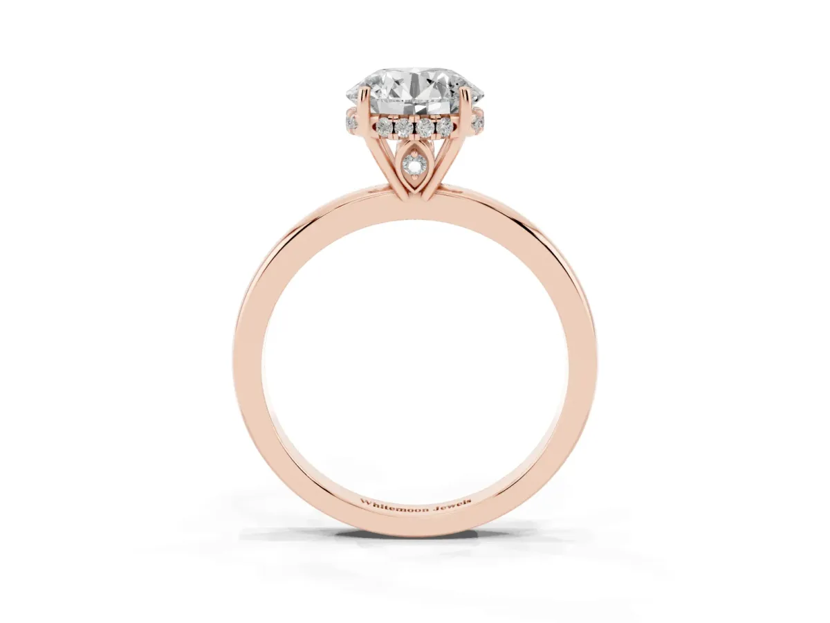 Round Cut Solitaire Diamond Ring with Prong Setting and Plain Band Rose gold
