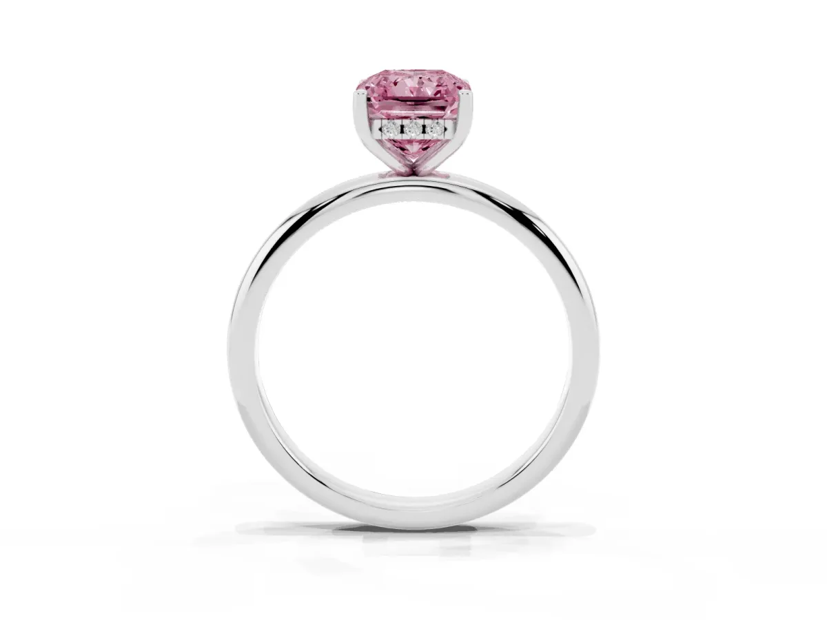 Fancy Pink Radiant Cut Cut Solitaire Engagement Ring with Four-Prong Setting and Classic Band Silver