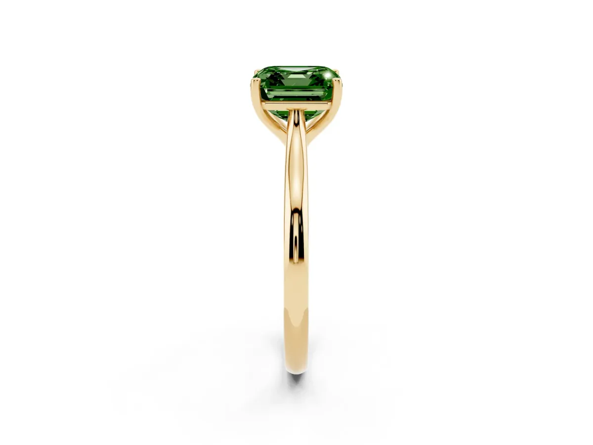 Fancy Green Asscher Cut Cut Solitaire Ring with Cathedral Band and Four-Prong Setting Yellow gold