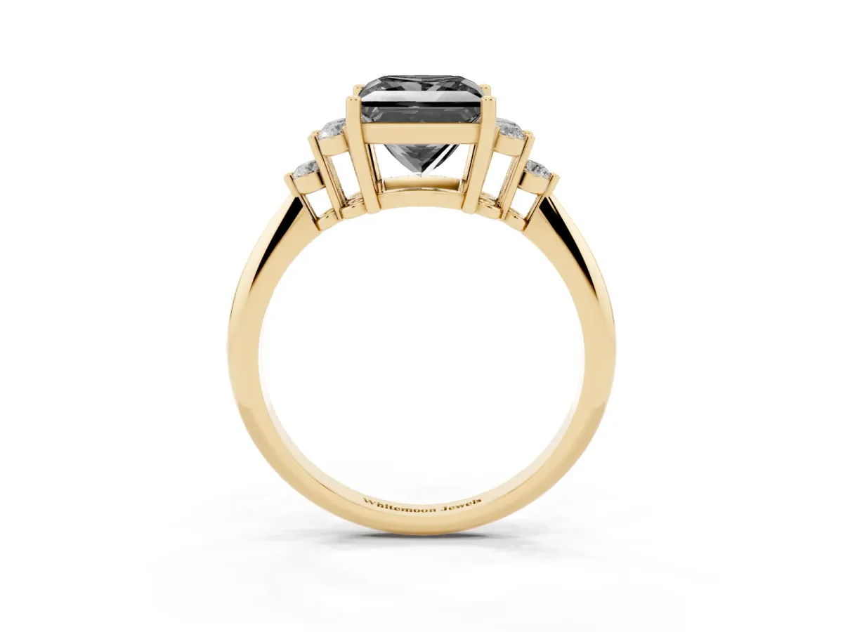 Fancy Black Princess Cut Cut Diamond Cluster Ring with Solitaire Band and Four-Prong Setting Yellow gold