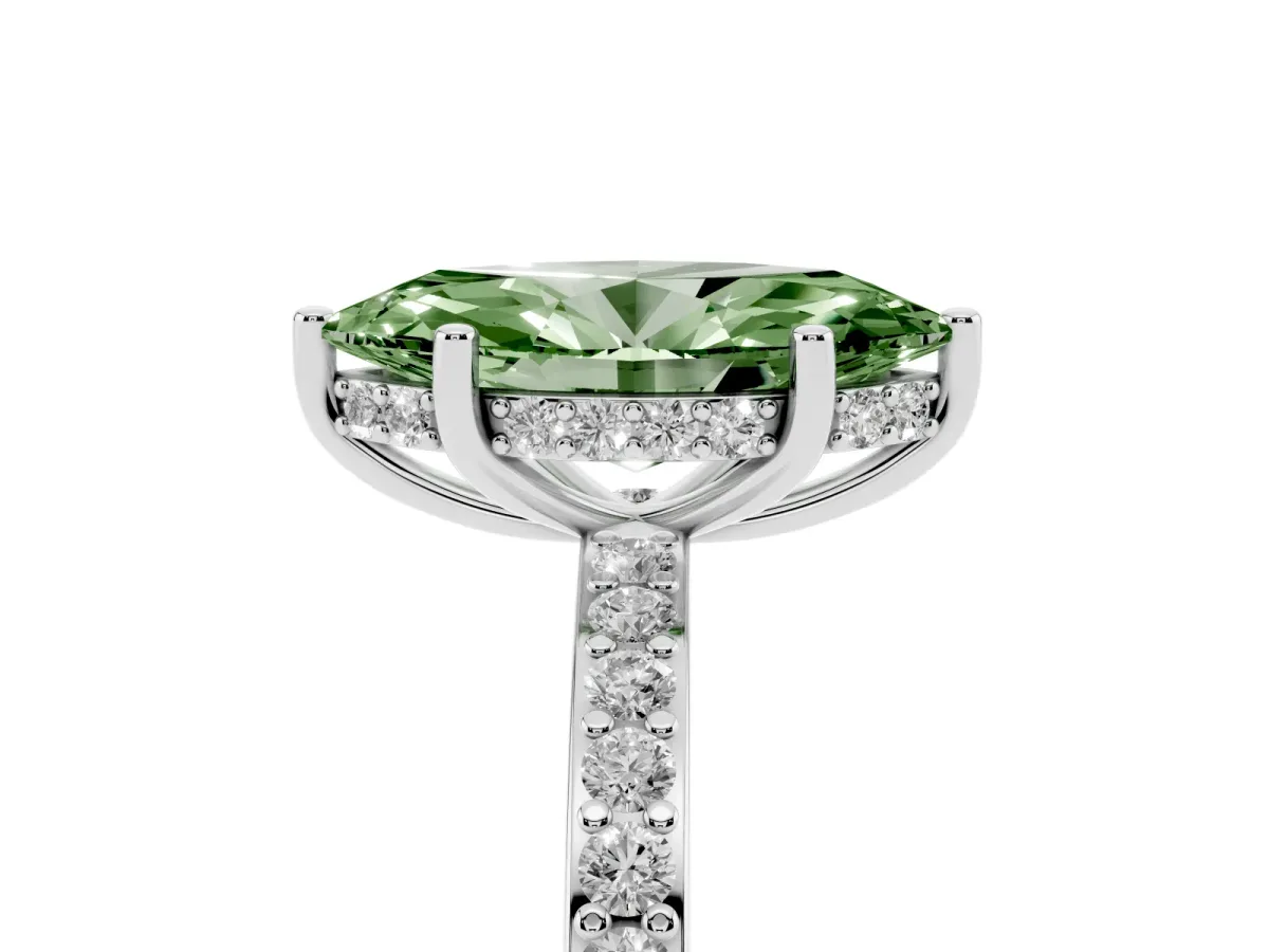 Fancy Green Marquise Cut Cut Diamond Pavé Band Ring with Four-Prong Setting Silver