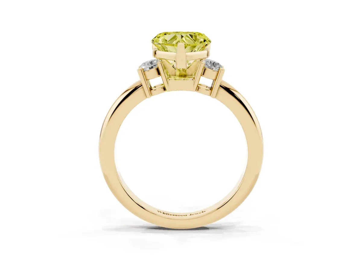 Fancy Yellow Three-Stone Heart Cut Cut Diamond Solitaire with Prong Setting and Classic Band Yellow gold