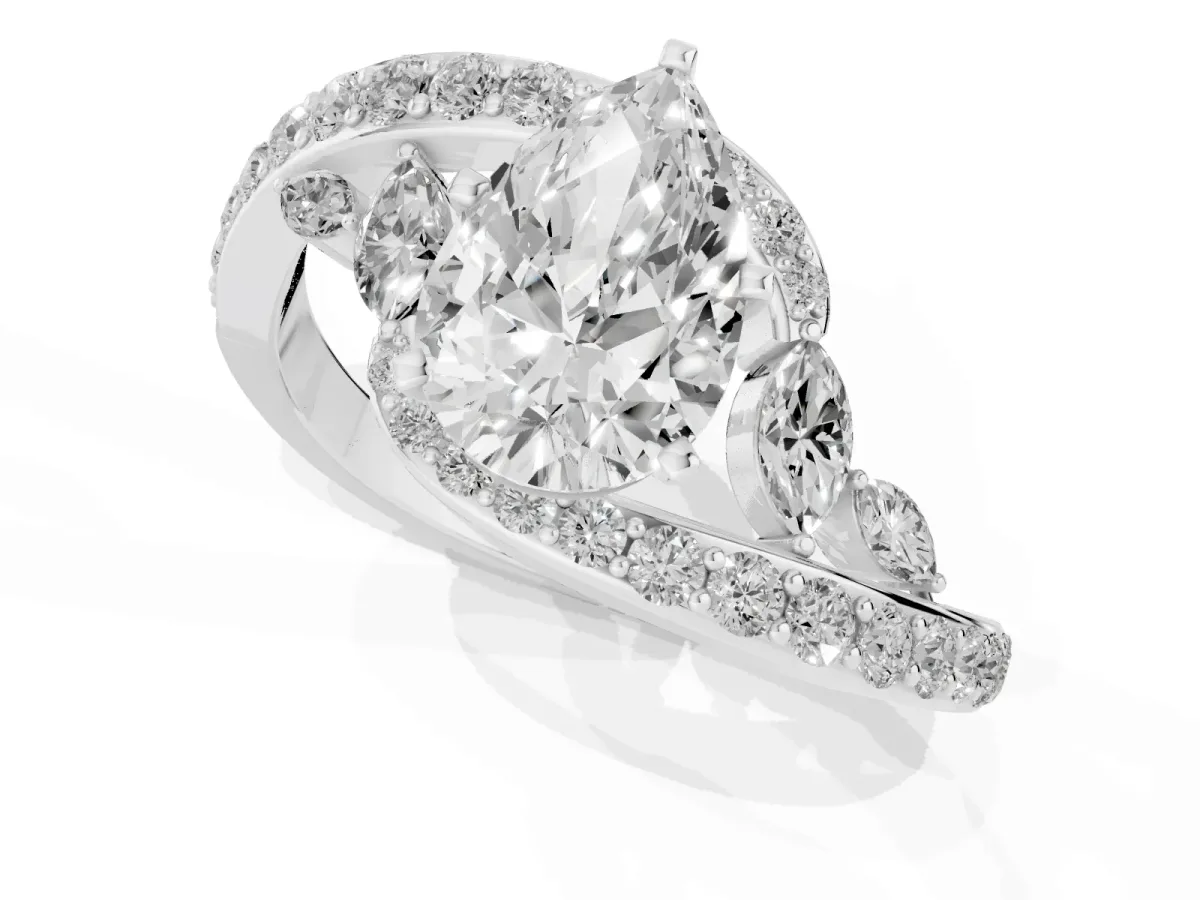 Pear Cut Solitaire with Pavé Twist Band and Four-Prong Setting Silver