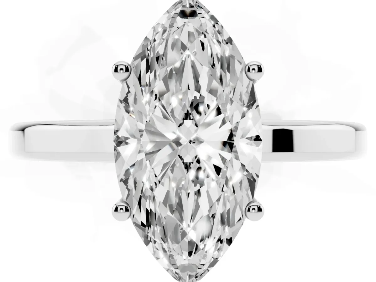 Marquise Cut Cut Solitaire Engagement Ring with Four-Prong Setting on a Classic Band Silver