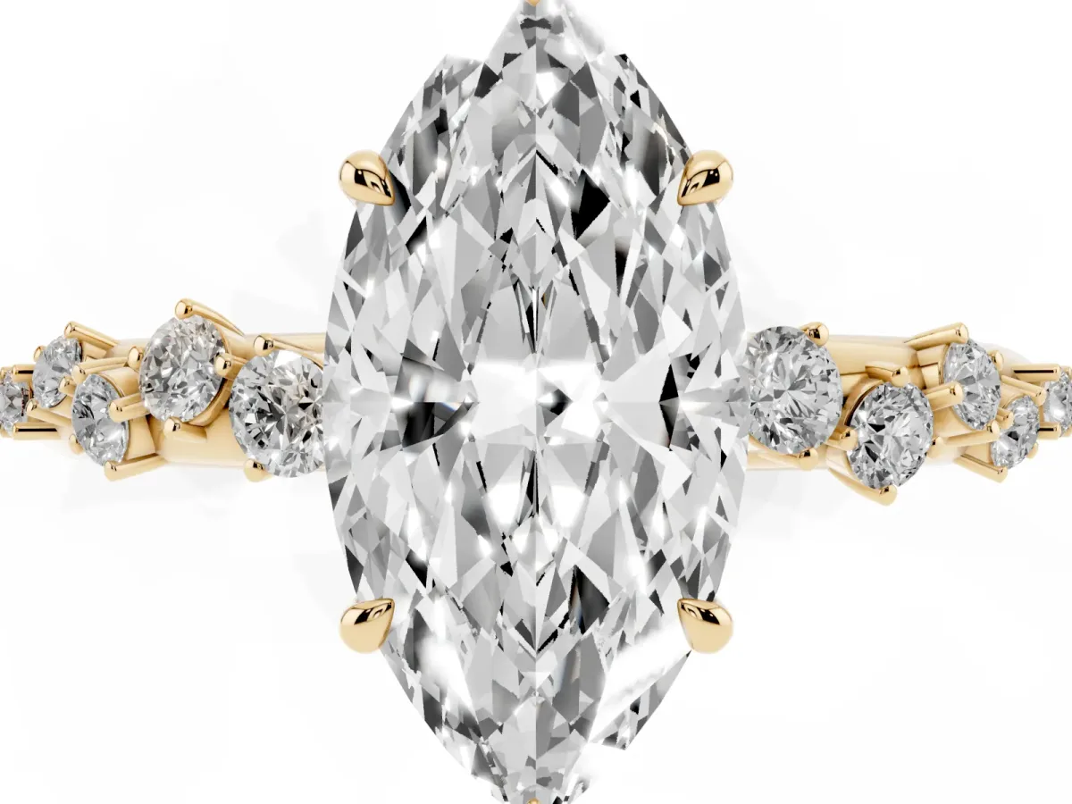 Marquise Cut Diamond Cluster Prong-Set Solitaire Ring Yellow gold