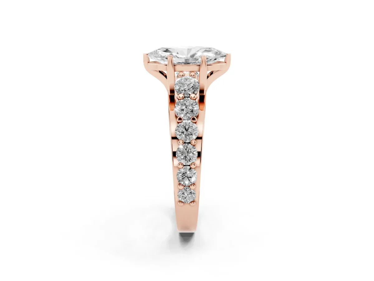Marquise Cut Diamond Engagement Ring with Pavé Band and Four-Prong Setting Rose gold