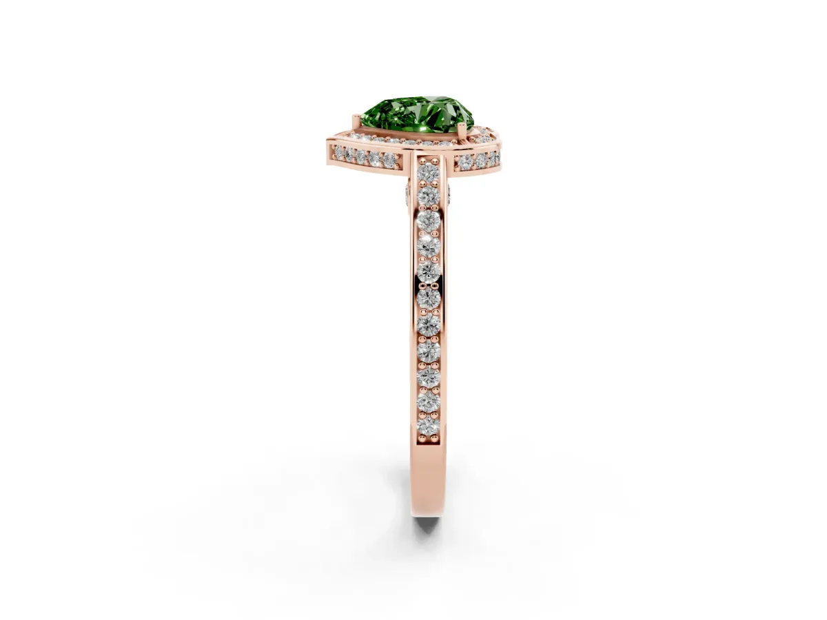 Fancy Green Heart Cut Cut Halo Pave Split Shank Prong Setting Ring Rose gold