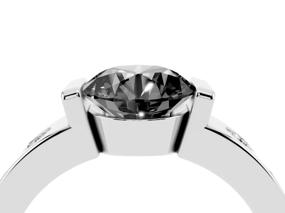 Fancy Black Round Cut Brilliant Channel-Set Diamond Ring with Bezel Prong Setting Platinum