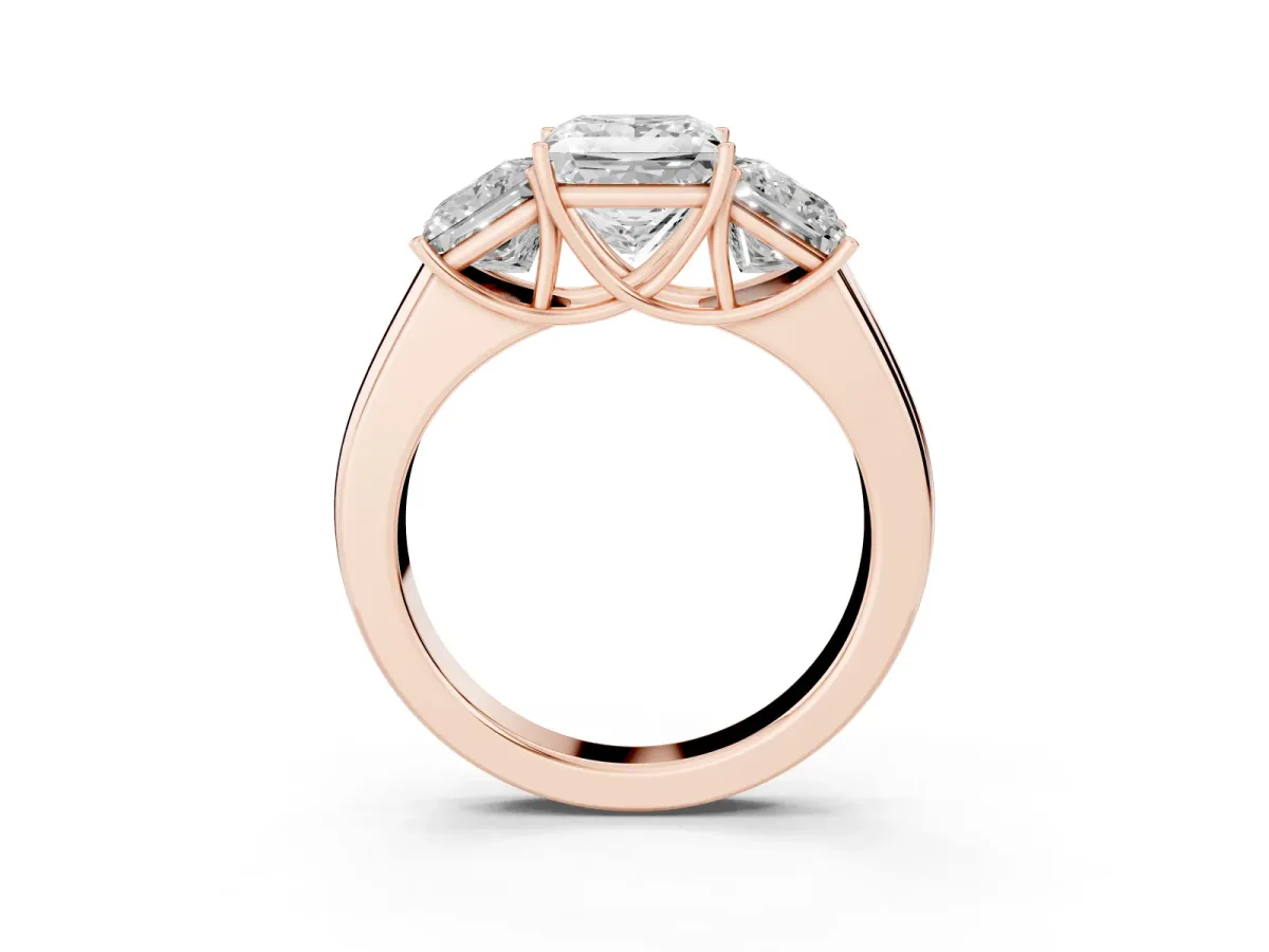 Three-Stone Princess Cut Cut Diamond Ring with Prong Setting and Classic Band Rose gold