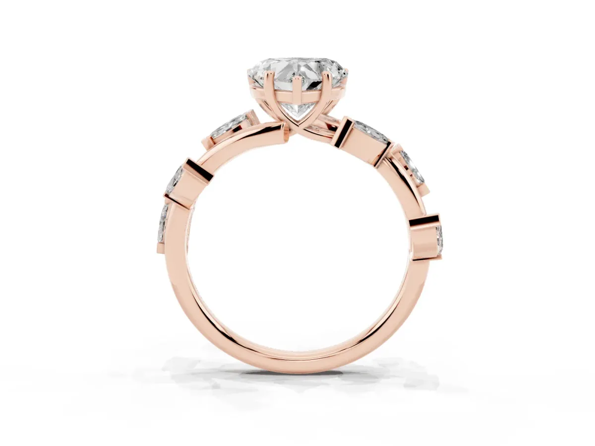 Heart Cut Solitaire Twisted Band Marquise Accent Prong Setting Ring Rose gold