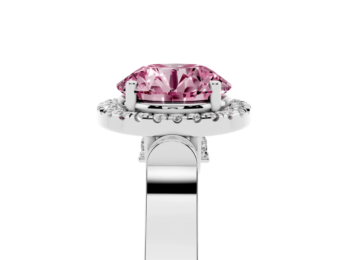Fancy Pink Round Cut Halo Round Diamond Twist Band with Four-Prong Setting White gold