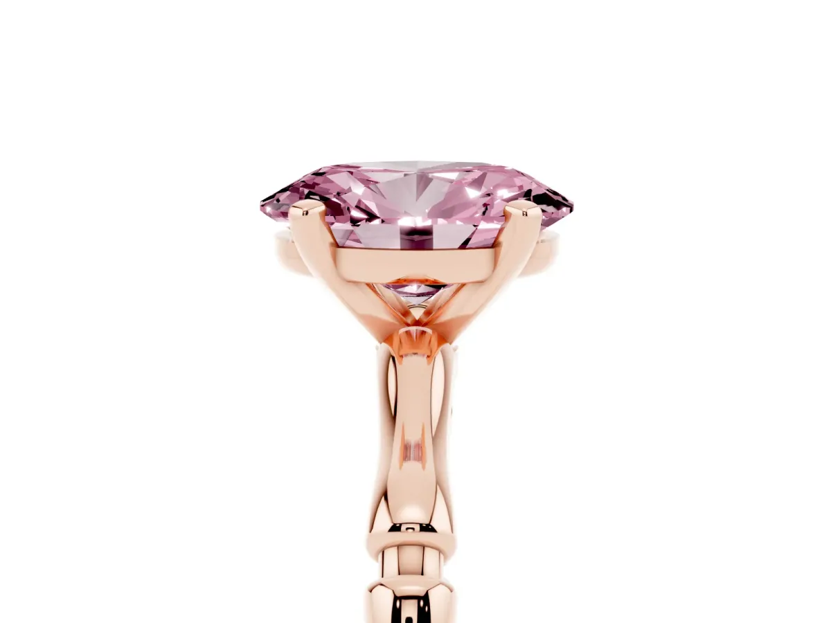 Fancy Pink Oval Cut Solitaire Diamond Ring with Bamboo Band and Four-Prong Setting Rose gold