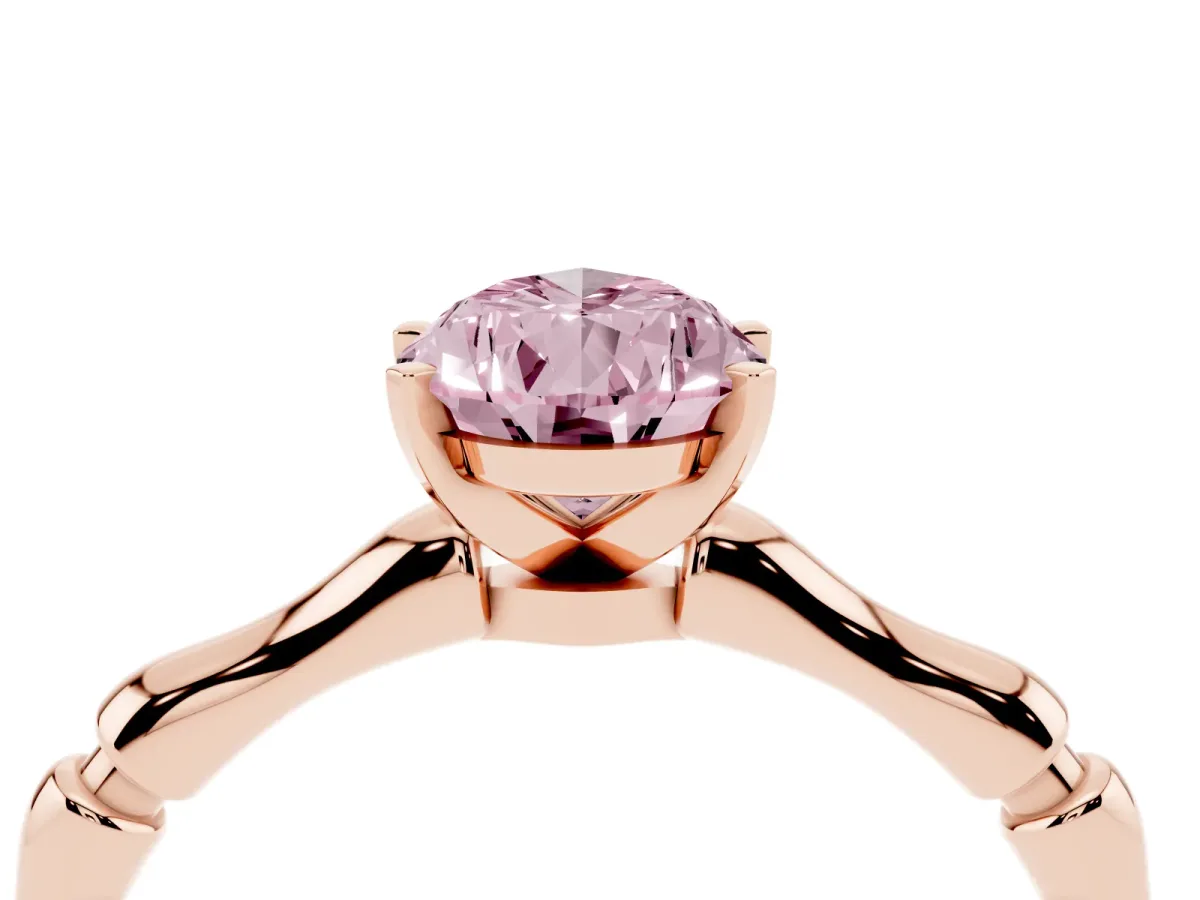 Fancy Pink Pear Cut Solitaire Diamond Ring with Bamboo Band and Four-Prong Setting Rose gold