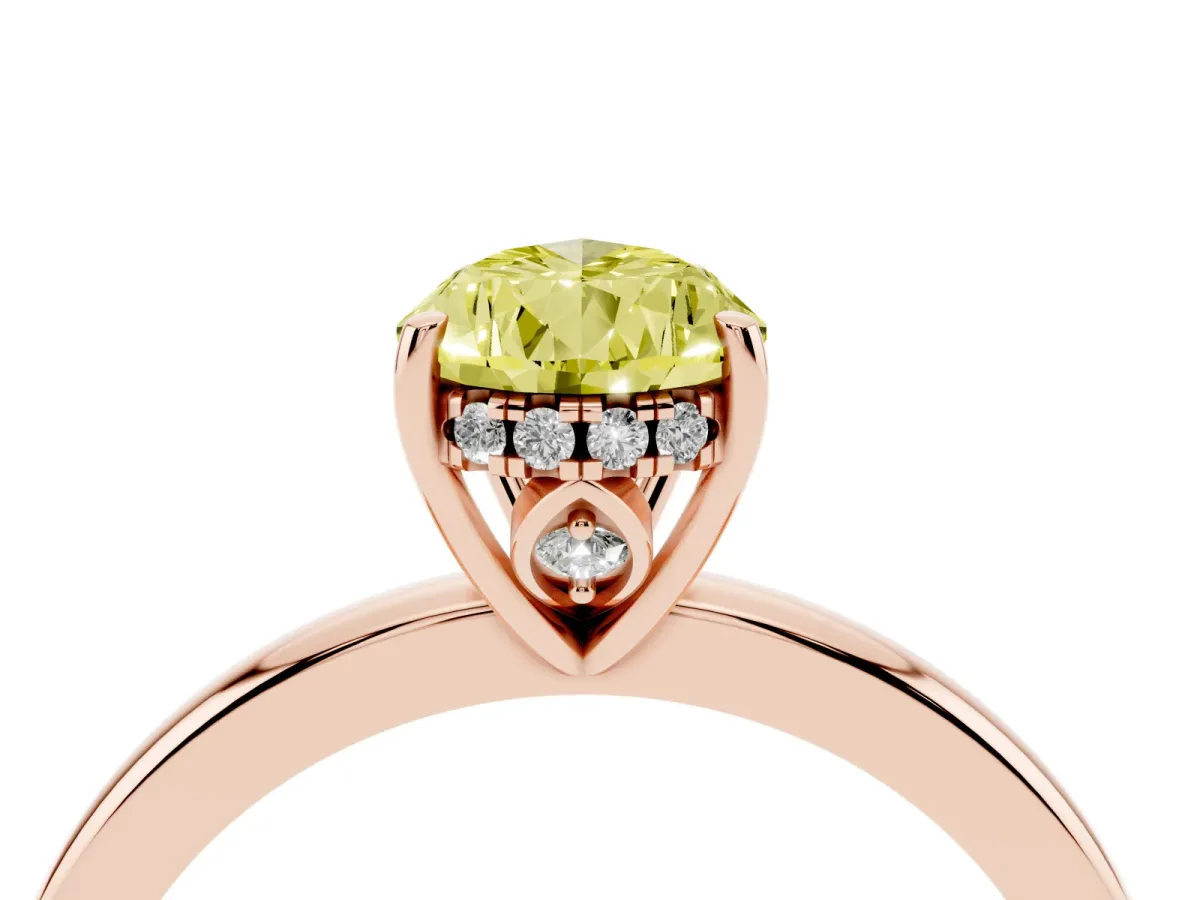 Fancy Yellow Pear Cut Solitaire Diamond Ring with Prong Setting and Plain Band Rose gold