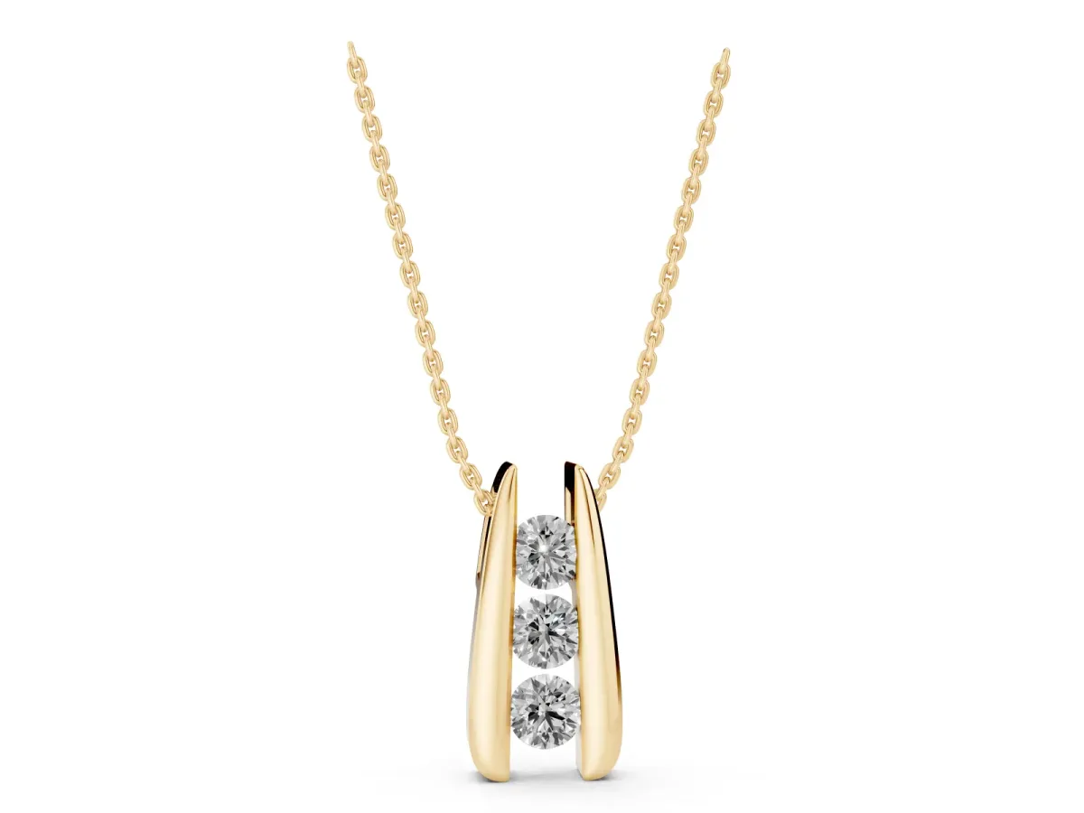 Vertical Channel Set Round Diamond Pendant Yellow gold
