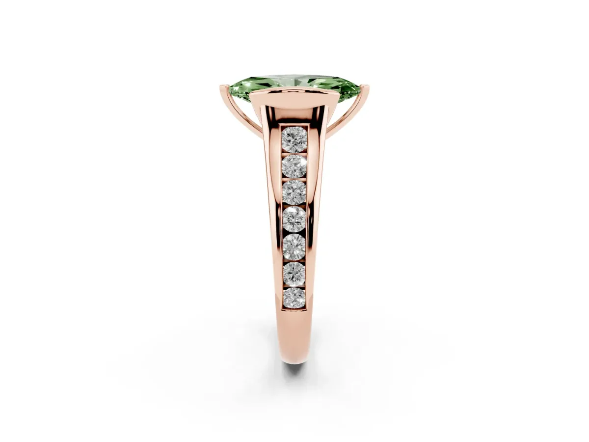 Fancy Green Marquise Cut Solitaire Bezel-Set Diamond Ring with Channel-Set Band Rose gold