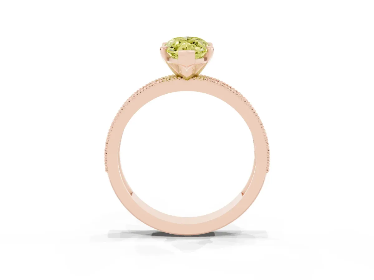 Fancy Yellow Marquise Cut Diamond Milgrain Pavé Engagement Ring with Four-Prong Setting Rose gold