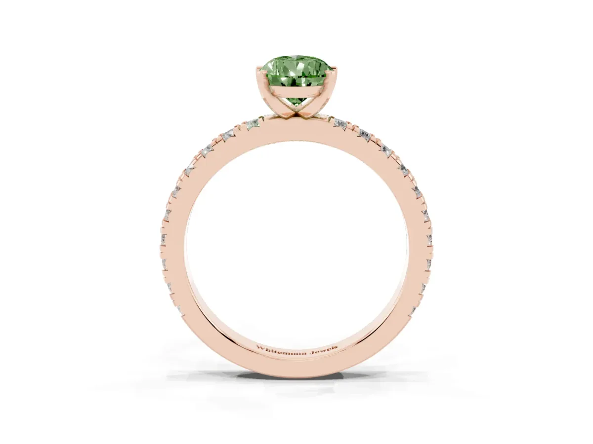 Fancy Green Pear Cut Diamond Pavé Band Solitaire with Four-Prong Setting Rose gold