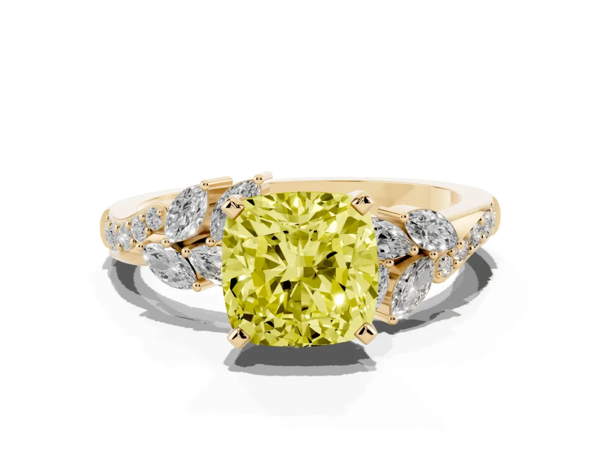 Fancy Yellow Cushion Cut Solitaire Marquise Twist Band with Six-Prong Setting Yellow gold