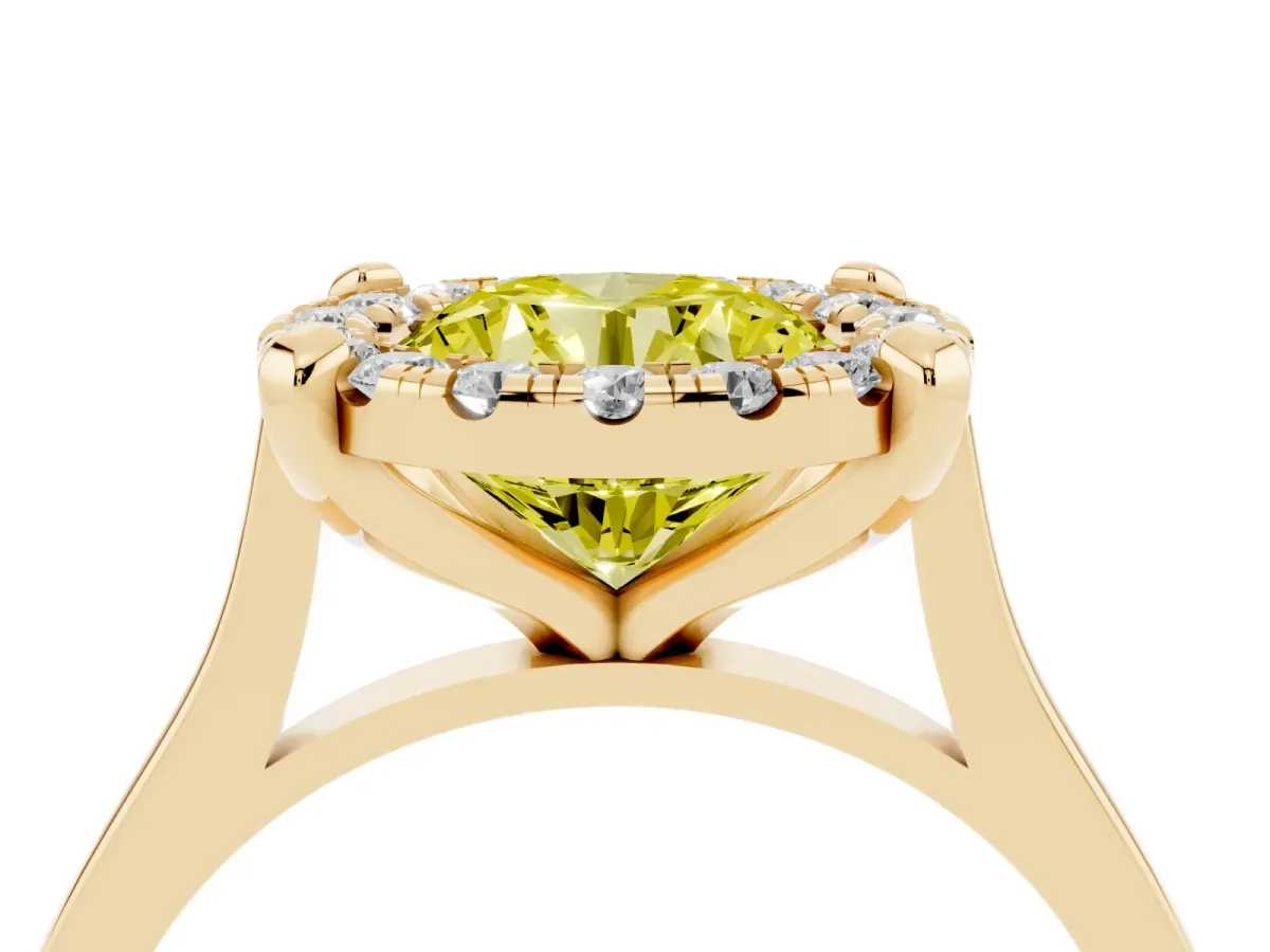 Fancy Yellow Round Cut Diamond Cluster Halo Solitaire with Four-Prong Setting Yellow gold
