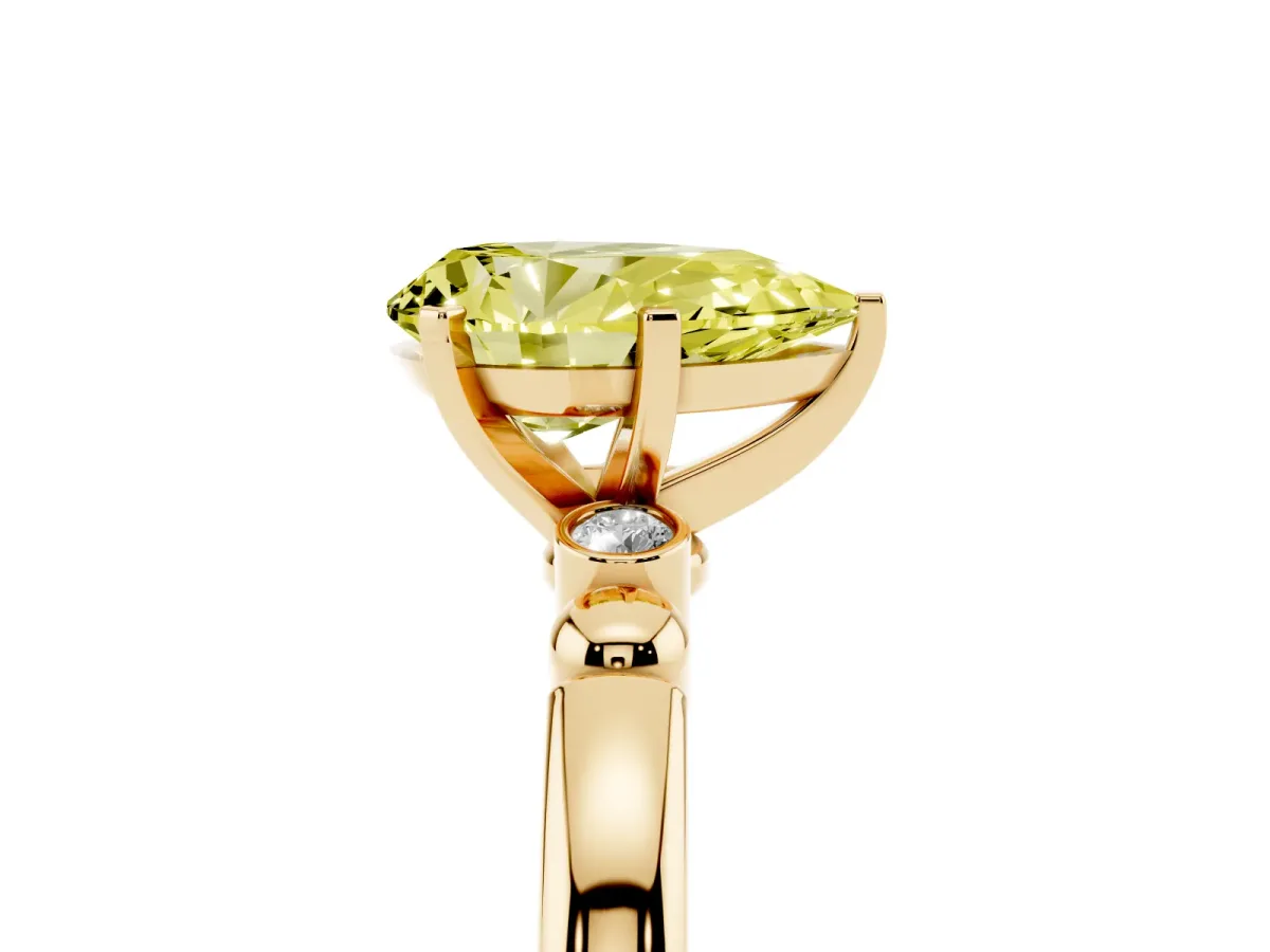Fancy Yellow Pear Cut Solitaire Beaded Band with Four-Prong Setting Yellow gold