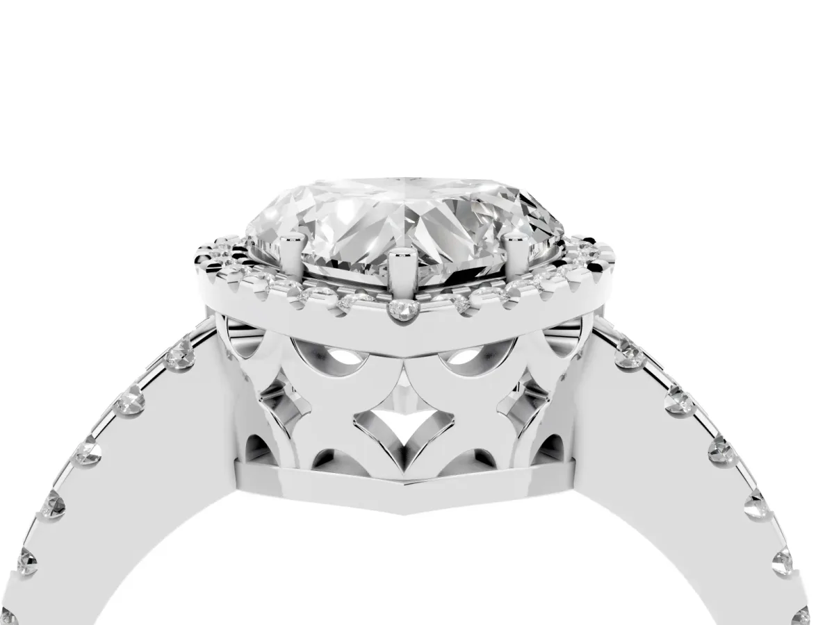 Heart Cut Diamond Halo Engagement Ring with Pavé Band and Prong Setting Platinum