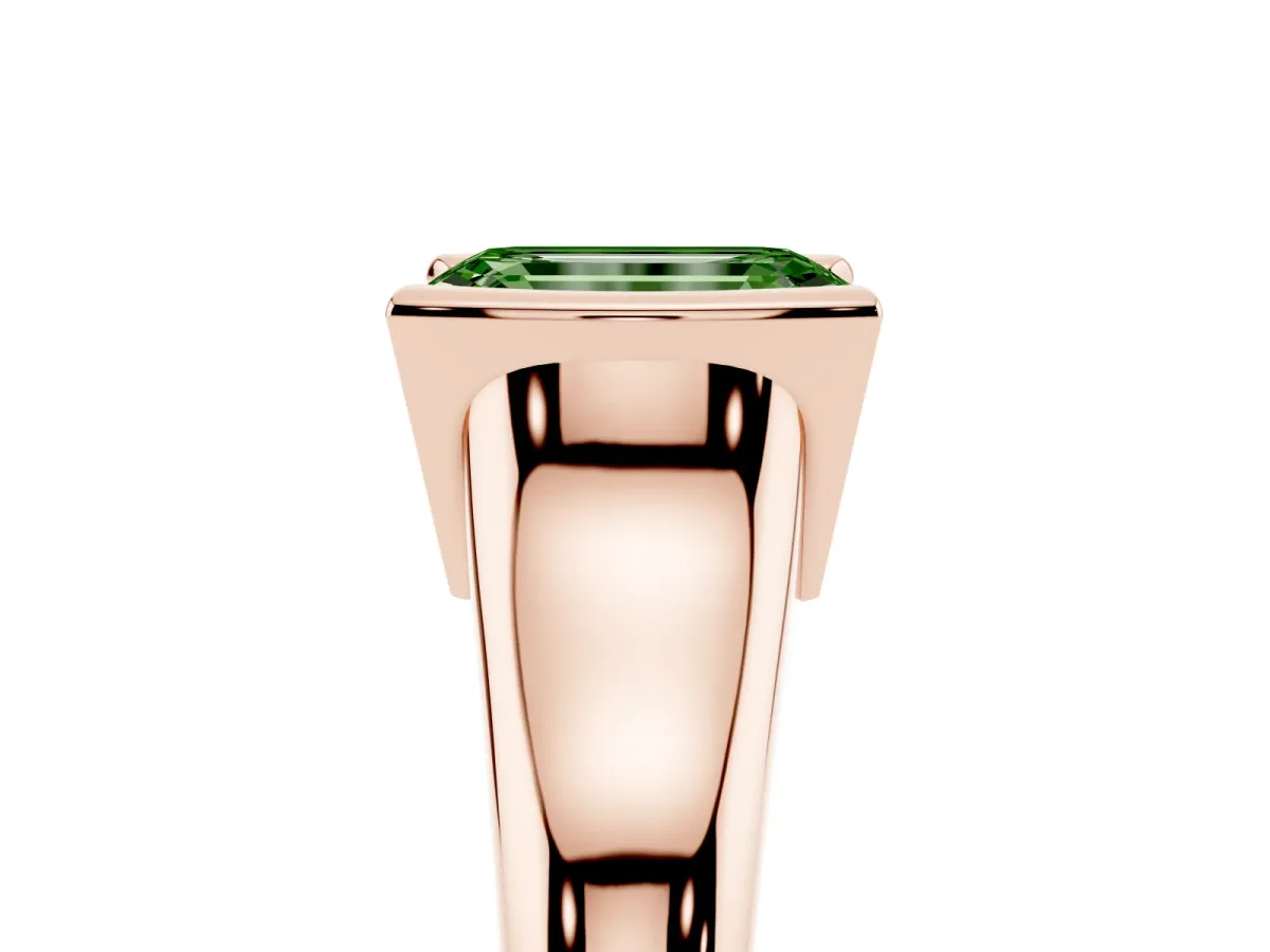 Fancy Green Emerald Cut Solitaire Tension Set Diamond Ring with Split Shank Band Rose gold