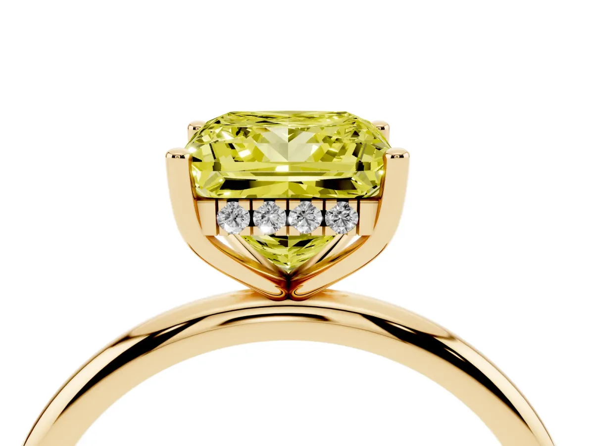 Fancy Yellow Princess Cut Cut Solitaire Engagement Ring with Four-Prong Setting and Classic Band Yellow gold