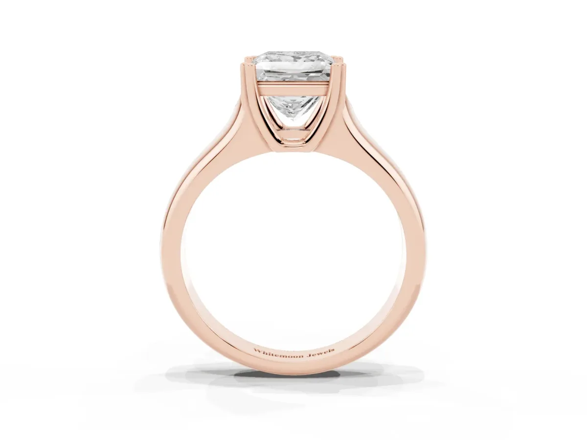 Princess Cut Diamond Solitaire Ring with Wide Band and Prong Setting Rose gold