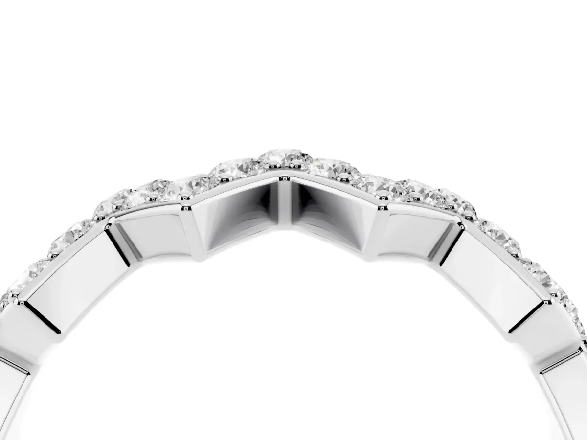 Zigzag Diamond Pave Round Eternity Band with Prong Setting Silver