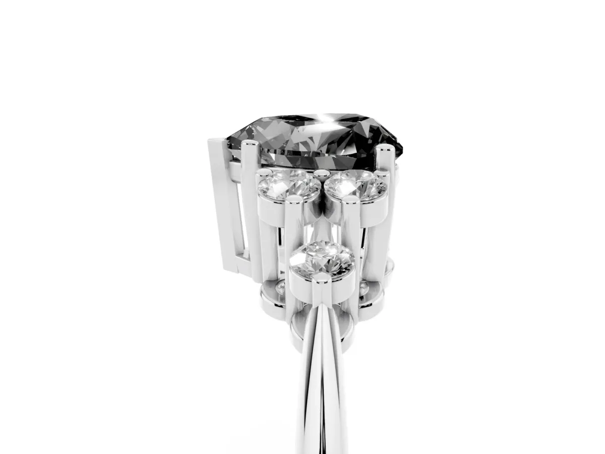 Fancy Black Heart Cut Cut Diamond Cluster Ring with Solitaire Band and Four-Prong Setting Silver