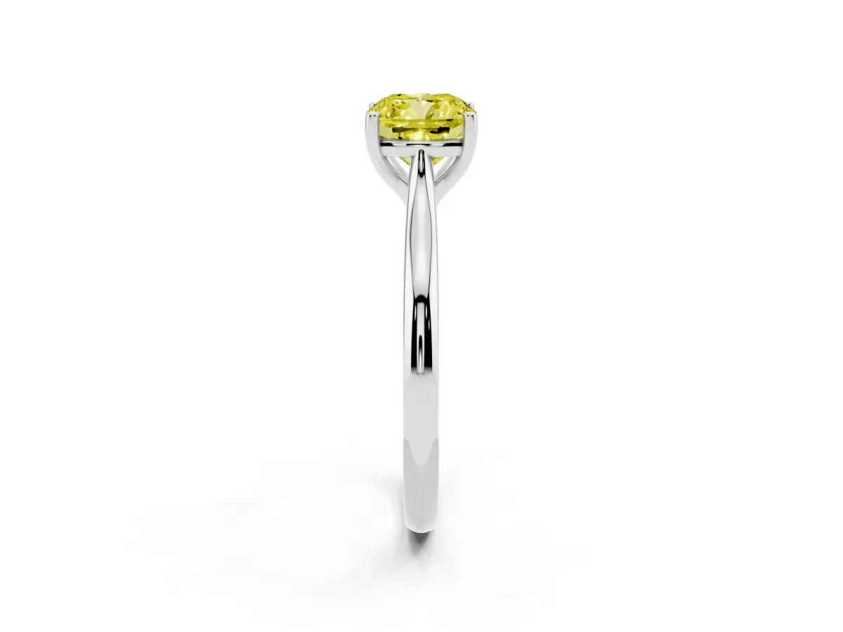 Fancy Yellow Cushion Cut Cut Solitaire Ring with Cathedral Band and Four-Prong Setting Silver