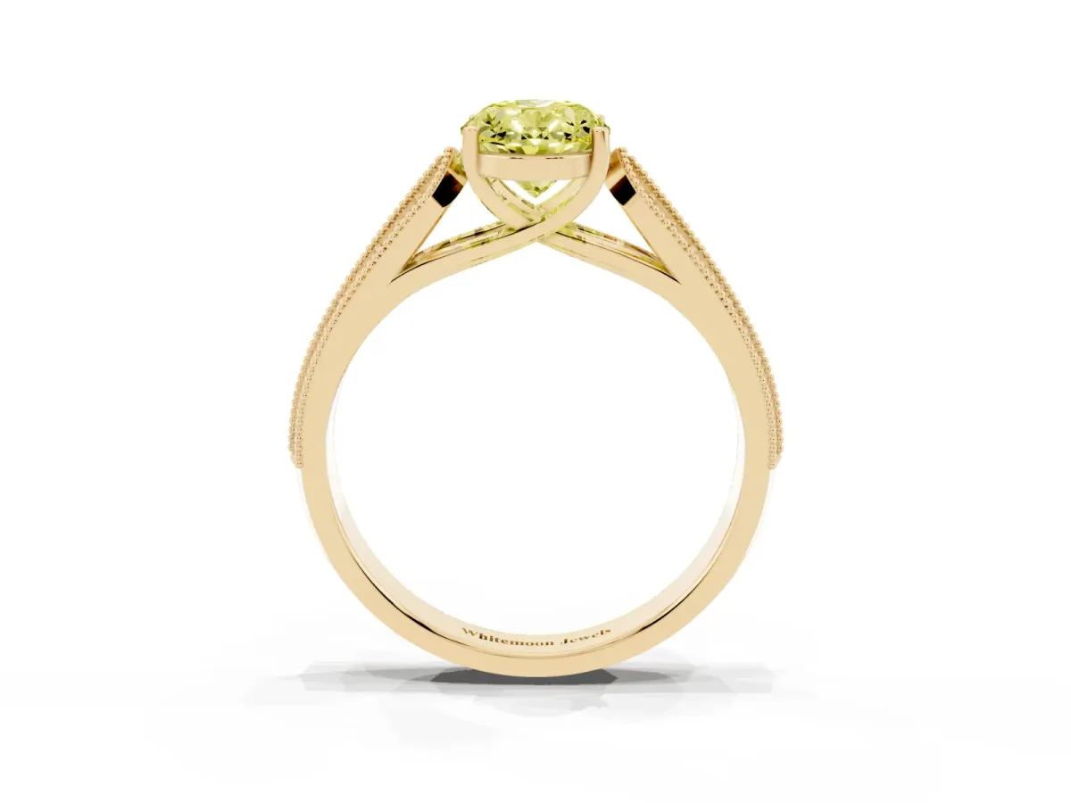 Fancy Yellow Oval Cut Cut Pave Split Shank Engagement Ring with Four-Prong Setting Yellow gold